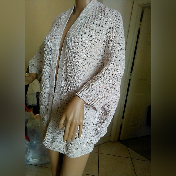 BEAUTIFUL KNIT OPEN CARDIGAN BY LARA KNIT SZ. MED LIGHT PINK & METALLIC PINK - Picture 3 of 8